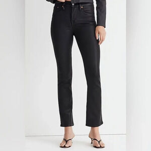 NEW Madewell Kick Out Crop Jeans in True Black Wash: Coated Edition